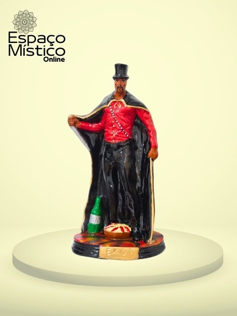 Exu com Capa e Cartola em Pe Gesso 25cm Vermelho Raul