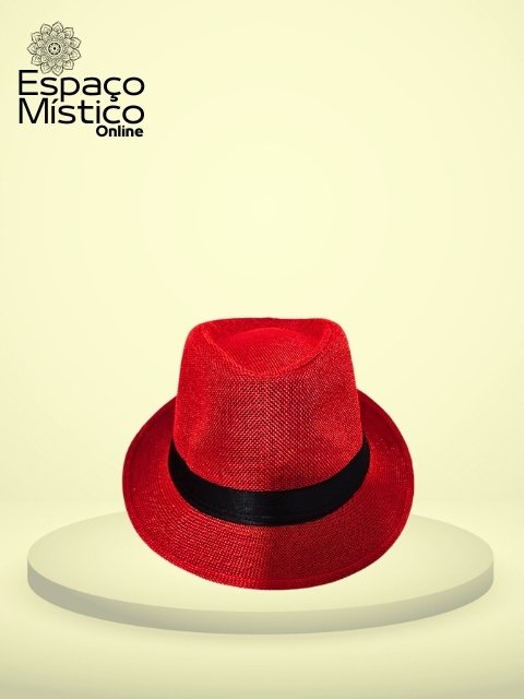 Chapeu Tecido Vermelho Fita Preta un