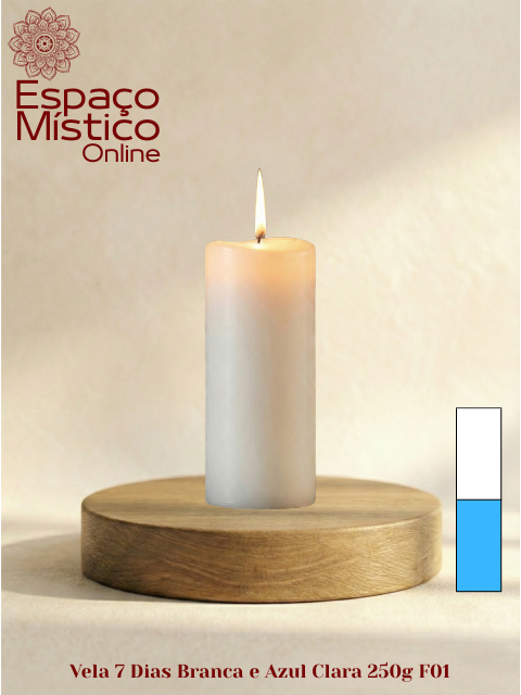 Vela 7 Dias Branca e Azul Clara 250g